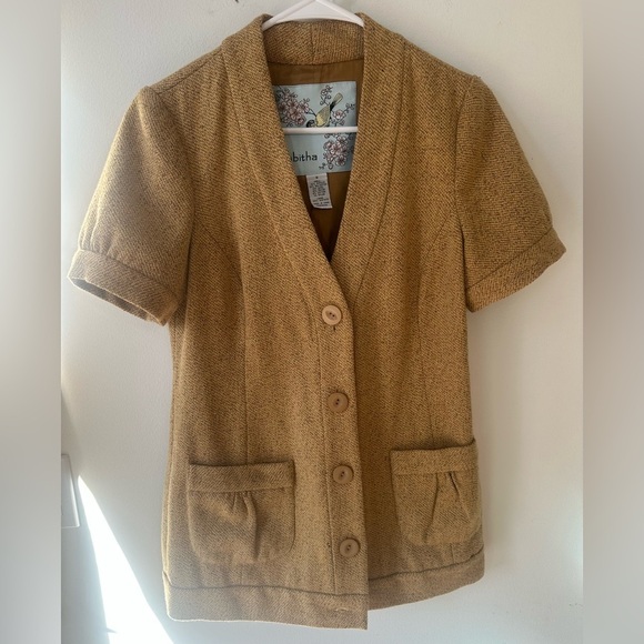 Tabitha Anthropologie Mustard Tweed Jacket Cardigan Size 8 - Picture 1 of 11